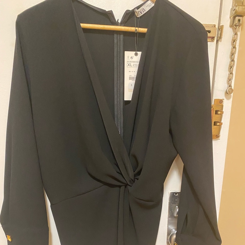 Zara long sleeve plunge/faux wrap blouse.